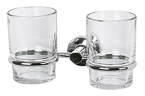 18.5x10x10 Collezione Atlantic Gancio con Bicchiere Porta spazzolini-Doppio Metallo e Vetro grigio cromato