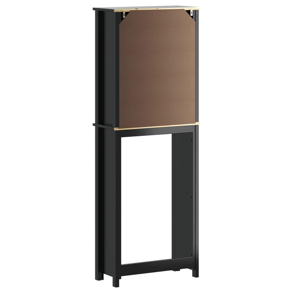 SYDE Mobile per WC Berg in legno massello, nero, 60 x 27 x 164,5 cm | 3 ripiani, pino naturale, resistente all'acqua, salvaspazio in piccoli bagni