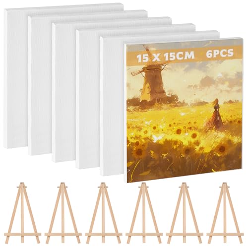 6 Stück Kleine Leinwand zum Bemalen, 15 x 15 cm Baumwolle Keilrahmen Weiß Mini Leinwand mit Staffelei, Leinwände für Acrylfarben Malerei Ölgemälde Bastler Künstler + Mini Staffelei Holz(11 x 19 cm) 6 Stück Kleine Leinwand zum Bemalen, 15 x 15 cm Baumwolle Keilrahmen Weiß Mini Leinwand mit Staffelei, Leinwände für Acrylfarben Malerei Ölgemälde Bastler Künstler + Mini Staffelei Holz(11 x 19 cm)
