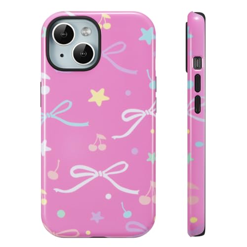 Coque iPhone 15 avec nœud et étoiles cerises cadeau idéal filles