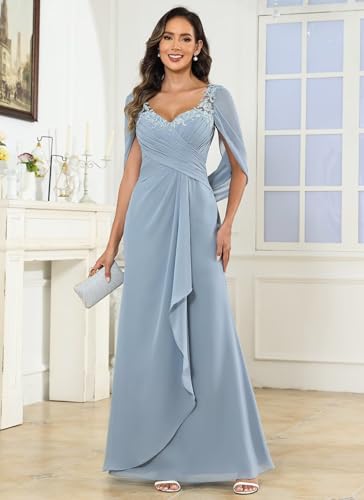 Fu Jiang Women's Lace Mermaid Mother of The Bride Dresses for Wedding Long Chiffon V Neck Formal Evening Gowns4