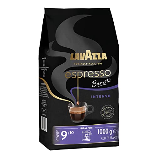 Lavazza, Espresso Barista Intenso, Café en Grano Natural Tostado, Ideal para Máquina de Café Espresso o Superautomática, con Notas Aromáticas de Cacao y Madera, Intensidad 9/10, Tueste Medio, 1 kg
