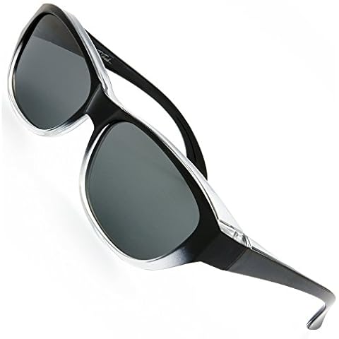 The Fresh HD Polarized Wrap Around Shield Sunglasses for Wide Prescription Glasses Gift Box (F307-Shiny Black/Crystal, Grey) Cover