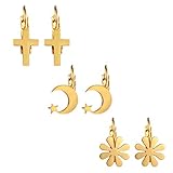 Juego de 6pcs pendientes elegantes con colgante de Cruz/Estrella y Luna/Flores, queda perfectamente para cualquier estilo de vestido