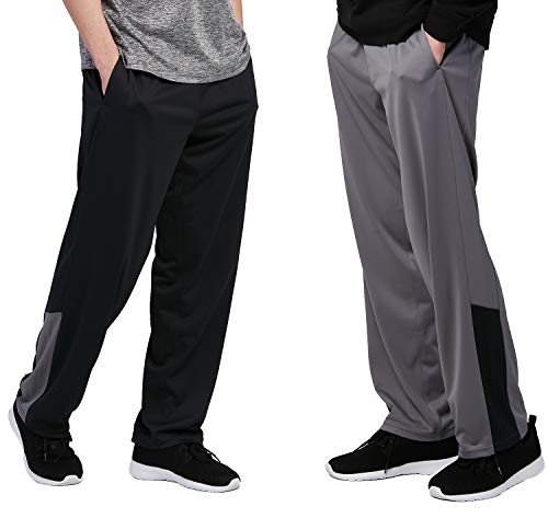 DEVOPS Men's Active Performance Workout Athletic Training Sweatpants Gymwear (Large, Black [2 Pack])