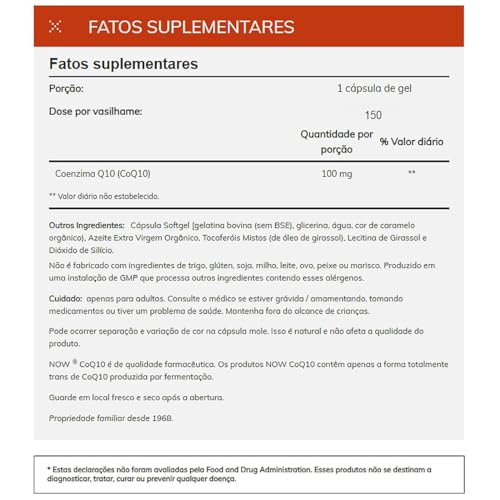 Coenzima Q10 CoQ10 100mg (150 Softgels) Now Foods