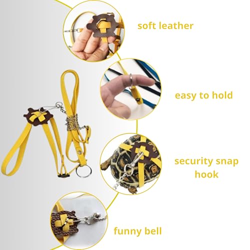 Image of Tortoise Harness and Leash with Folding Bowl, Adjustable Turtle Harness Leash and Portable Food Water Bowl, Outdoor Training Accessories for Small Pets Turtle Lizard Reptile Pet Tortoise Toys (Yellow)