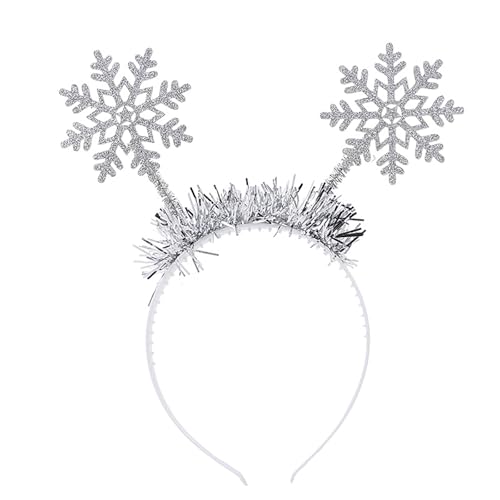 Diadema de copo de nieve de Navidad, color blanco, copo de nieve con purpurina, plateadas, accesorios para el cabello, aro para el cabello para mujer, festivales, vacaciones, invierno, suministros