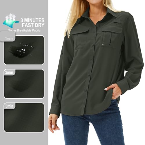 Toumett Women's UPF 50 Shirts Long Sleeve Sun Protection UV Safari Shirts Outdoor Quick Dry Fishing Hiking Travel Shirts