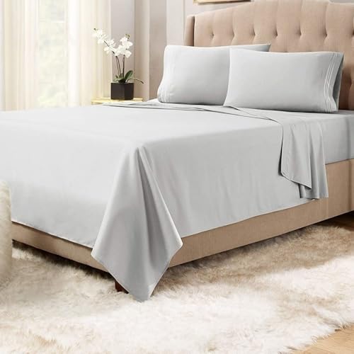 Image of BEVI - Home Premium Solid Plain Double Bedsheet Without Pillow Cover 300 TC Microfiber for Double Bed | Size (90 inch x 95 inch) Light Grey