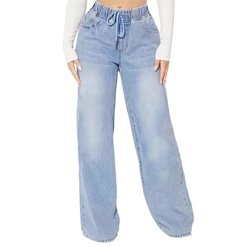 Women's Drawstring Wide Leg Jeans High Waisted Loose Fit Denim Pants2