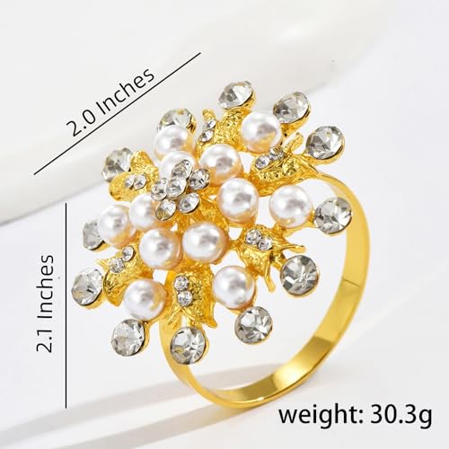 Gold Napkin Rings Set of 6 - Metal Pearl Rhinestone Napkin Ring Holder for Wedding Party Home Kitchen Dining Table Linen Accessories (Golden) by Joyindecor - Image 2