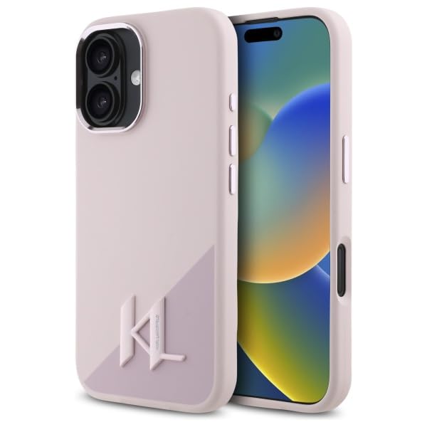 CG MOBILE Karl Lagerfeld KLHMP16SSCMKMPCP Coque pour iPhone 16 6,1" Rose Produit sous licence Silicone Shadow Metal Initiale Compatible avec MagSafe
