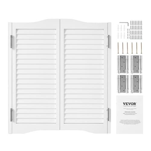 VEVOR Puertas Batientes para Cafetería, Puerta Interior con Arco Superior de Doble Acción 900 x 28 x 900 mm de Madera de Pino con Bisagras y Herrajes para Pasillo, Cocina, Bar, Color Blanco