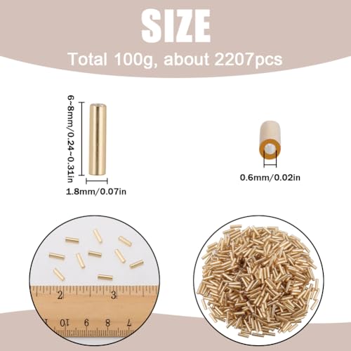 SUNNYCLUE 1 Box 2207pcs Gold Bugle Beads Bulk Glass Bugle Seed Beads Small Long Round Opaque Tube Loose Spacer Craft Bead for Jewellery Making Beading Sewing Supplies Bracelet Necklace Earrings - Image 2