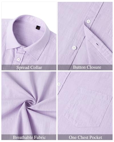Image of J.VER Mens Linen Shirt Short Sleeve Button Down Casual Summer Shirts | Cotton Linen, Untucked, Big Tall, from Beach Camp Vacation, Cruise Fishing, Work Office, to Wedding Party Family, with Pocket