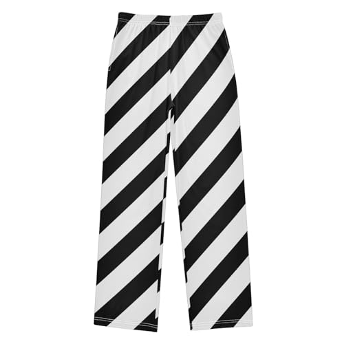 Boys' Pants Black and White Diagonal Lines Long Bottoms Jogger Pants Elastic Waist Trousers with Pockets S-XL