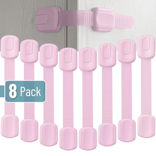 Image of Bates- Child Safety Strap Locks, 8 Pack, Pink, Child Locks for Cabinets and Drawers