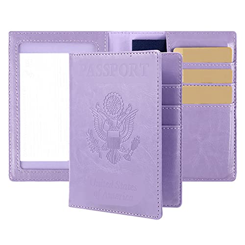 Passport and Vaccine Card Holder Combo, labato Passport Covers Passport Holders with Vaccine Card Slot for Women Men, PU Leather Wallet Passport Purse (Purple)