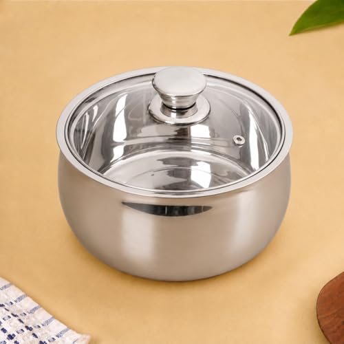 Image of Nestasia Stainless Steel Insulated Casserole with Glass Lid (1000 ml) - 100% Food Safe Casserole for Roti Hot Case with Air Vent Lid - Keeps Food Hot & Cold | Rust Resistant & BPA - Free