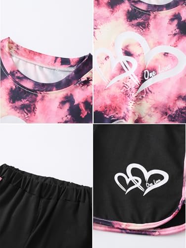 Image of Girls 6 Pieces Summer Outfits Casual Short Sleeve Tee Tops and Dolphin Shorts Set 4-12Y