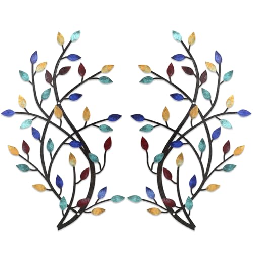 Meltset Metal Tree Leaf Wall Decor, Vine Olive Leaf Branch Wall Art, Wrought Iron Scroll Artwork, Decorative Wall Sculptures Above The Bed, Living Room, Hallway, Indoor and Outdoor（S/Blue）