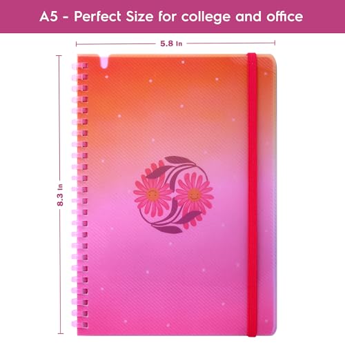 Image of DOODLE A5 Soft Spiral Notebook With Elastic Band Closure & Pen Holder | 160 Ruled Paper | Beautifully Printed PP Cover | Perfect for School, College & Office Use - Radiant Joy