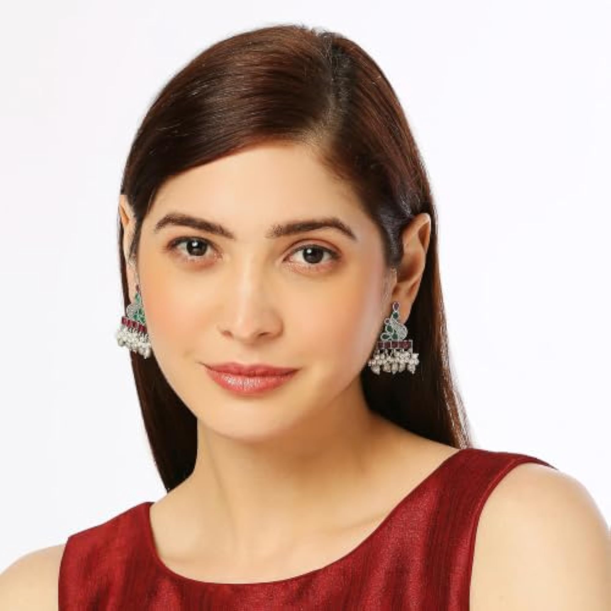 Women's Traditional Multicolor Stone & Pearl Chandbali Dangler Earrings