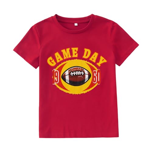 CM C&M WODRO Boy Girl Football Shirt Funny Game Day T-Shirt Short Sleeve Kids Football Outfit Sports Fans Graphic Tee Top (Red 6-7Y)