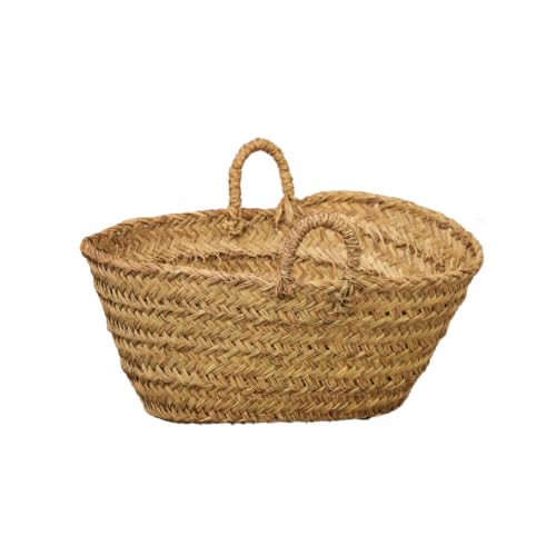 Leñero de Esparto o Cesto Ovalado para Decoración, Grande 4 Tiras R.7109-4