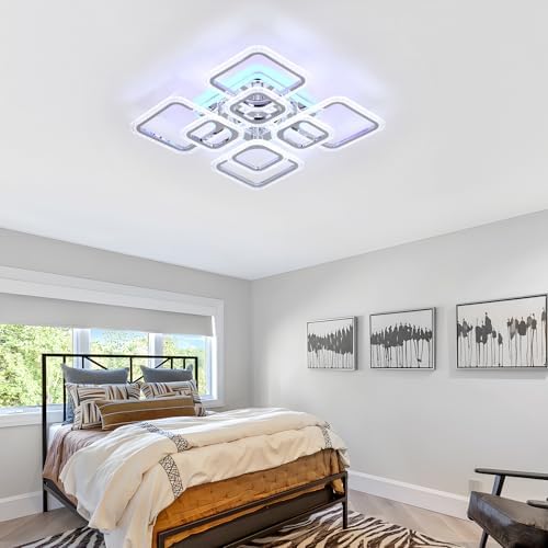 LuFun Ceiling Lights,Modern Led Ceiling Light,Flush Ceiling Light with Remote,Squares Ceiling Lamp Dimmable Ceiling Lighting Fixture for Living Room Kitchen Bedroom Hallway Balcony,80W/3000-6000K
