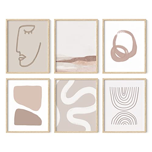 HAUS AND HUES Framed Beige Boho Art Wall Decor - Set of 6 Neutral...