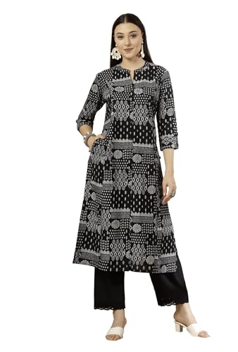 Image of Pistaa's Women's Cotton Regular Fit A Line Floral Print A-Line Regular Kurta