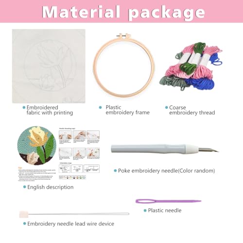 Image of Zhenqing Lily Flower Punch Needle Embroidery Kit | 29x29cm Botanical Design with Hoop & Tools | DIY 3D Textured Wall Art for Beginners(Z95095C)