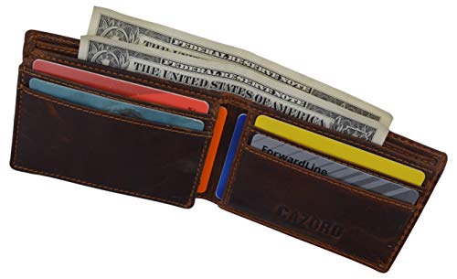 Small Mens Crazy Horse Leather Slim Bifold Card ID Wallet3