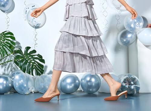 DearOnly Womens Pointed Toe Kitten Heel Mules Slip-on Stiletto Mid Heel Sandals Prom Dress Shoes 2.6 Inches Heels3