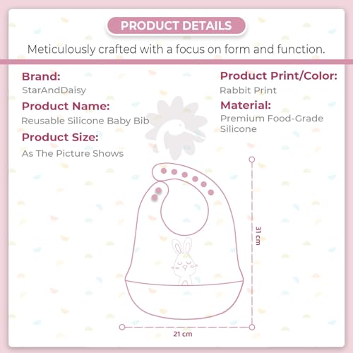 Image of StarAndDaisy Reusable Silicone Bib for Baby with Adjustable Buttons for Mess-Free Feeding