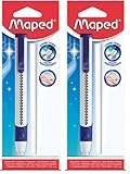 Maped - effizienter, ergonomischer Drei-Kant-Radier-Stift TECHNIC ULTRA GOM-PEN - x1 Radier-Stift + x1 zusätzlicher Ersatzradierer (Packung mit 2)