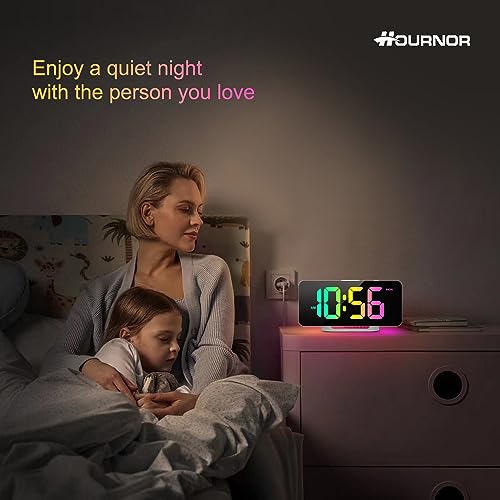 Image of Hournor Digital Alarm Clock, LED Digital Clock for Bedrooms with 10 Color Changing Night Light, Adjustable Brightness, USB Charging Port, Bedside and Desk Clocks for Living Room Office (White)