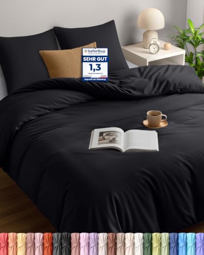 Utopia Bedding Bettwäsche 220x240 cm + 2 Kissenbezüge 65x65 cm, Schwarz – Ansicht 1