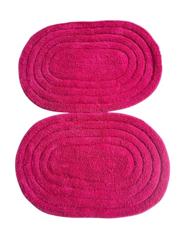Image of My Home Cotton Door Bath Mat Super Soft Non Slip Mats for Bathroom, Door,Large, Pack of 2 (Oval Solid Pink)