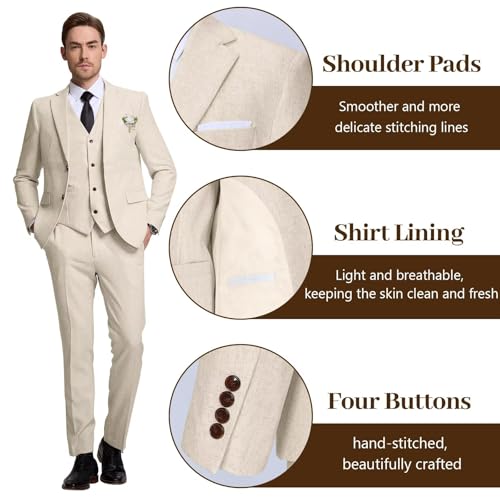 High-End Suits Retro Linen Suit for Men Casual Wedding Suit for Men Slim Fit 3 Pieces Jacket Blazer Vest Pant Groom Tuxedo3