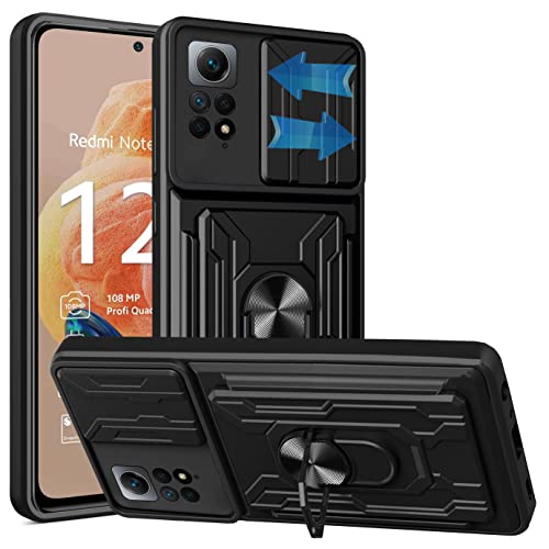 Funda Para Xiaomi Redmi Note 11 Pro 5G/4G/Note 12 Pro 4G, Cubierta De Cámara Deslizante Proteger Antigolpes Protectora Carcasa Con 360° Magnético Anillo Soporte Silicona TPU + PC Rugged Case, Azul