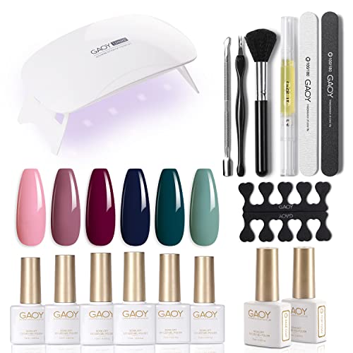 GAOY Gel Nail Polish Kit with UV Light USB Mini LED Nail Lamp and 6 Gel Polish Colors of Pink Blue Green Including Top Coat Base Coat and Gel Manicure Kit for Nail Art Home DIY UV Gel Nail Kit