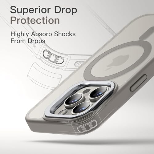 Image of Elzzi PC Kickstand Mag Safe Case For iPhone 16 Pro Max, Built-in Adjustable Camera Stand, Translucent Matte Magnetic Mag-Safe Shockproof Case Phone Cover (Titanium Grey)