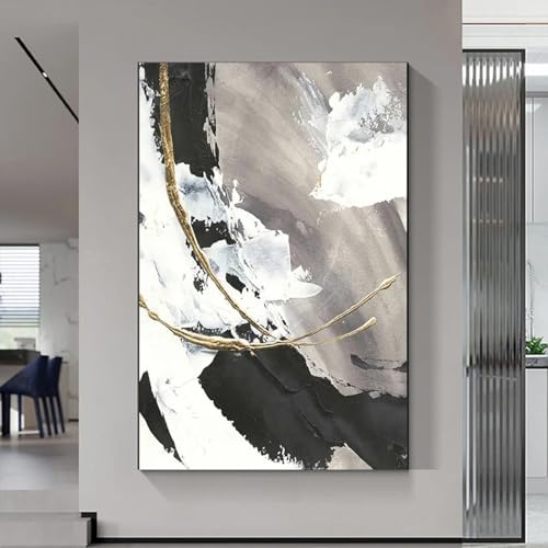 Tableau abstrait grand format 90x140 cm peinture huile sur toile avec cadre noir de restaurant