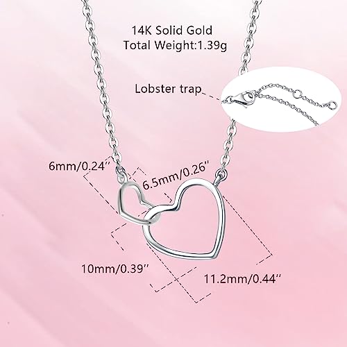 FANCIME Solid 14K White Gold Necklace Dainty Double Heart Pendant Love Fine Jewelry Promise Anniversary Birthday Gifts for Women by FANCIME - Image 2