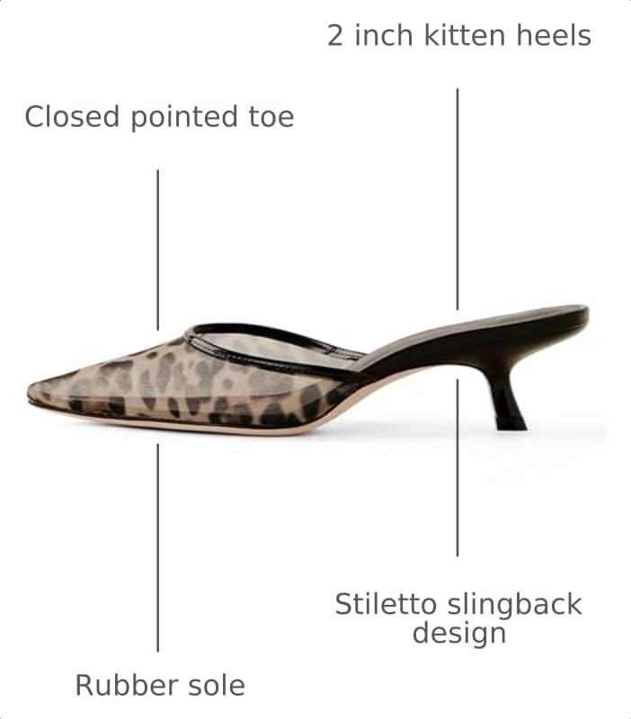 Image of Riekhany Women Kitten Heels Mules Closed Pointed Toe Slip on Stiletto Pumps | Women Backless Slingback High Heels Elegant Wedding Dress Pumps Shoes