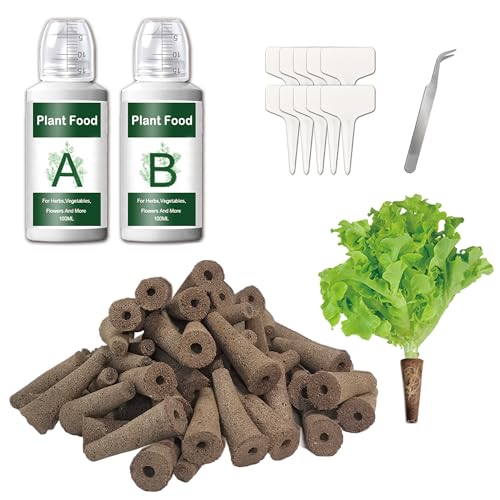 ALIINKD 100 Stück Wachstumsschwämme Ersatz für Hydrokultur-Anbausystem kompatibel mit AeroGarden, iDOO Samenkapseln Kit mit A&B Nährstoff-Pflanzennahrung, 10 Pflanzenetiketten und 1 Pinzette