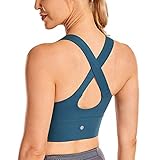CRZ YOGA Women's Longline Square Neck Strappy Sports Bra Cross Back Full Coverage Wirefree Padded...